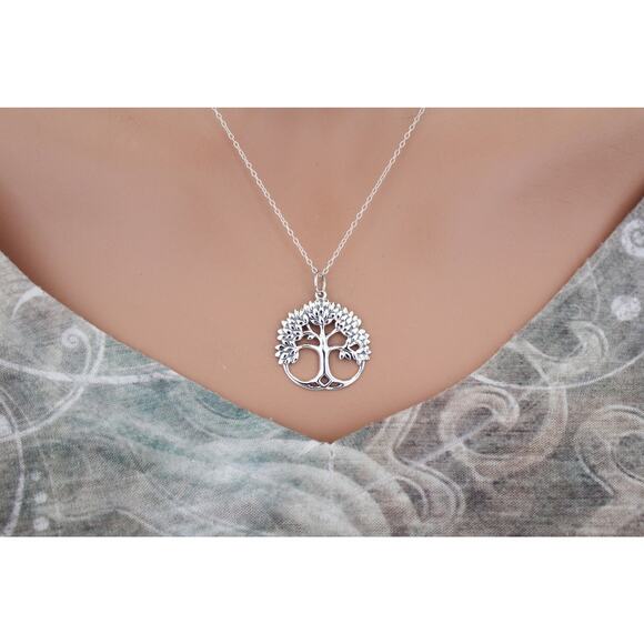 Sterling Silver Tree Pendant Necklace, Silver Tree Pendant Necklace - Picture 4 of 6